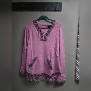 ECO-Alpaca Peru Womans Size L - XL Pull Over Hoodie Pink Fringe Butter Sweater